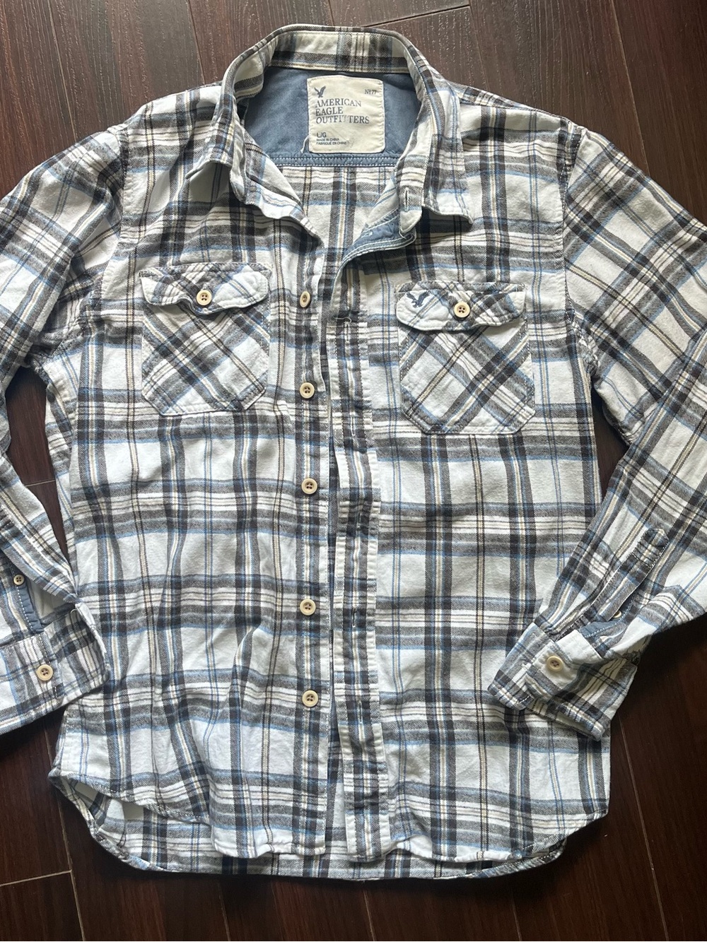 American Eagle Outfitters Men’s Light Blue Plaid Button-Up Shirt